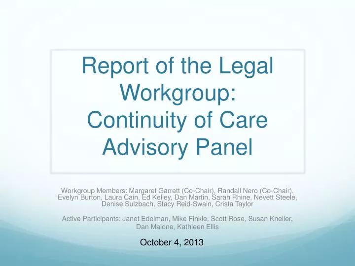 report of the legal workgroup continuity of care advisory panel
