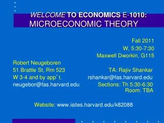 WELCOME TO ECONOMICS E- 1010 : MICROECONOMIC THEORY