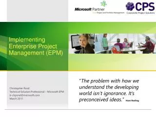 Implementing Enterprise Project Management (EPM)