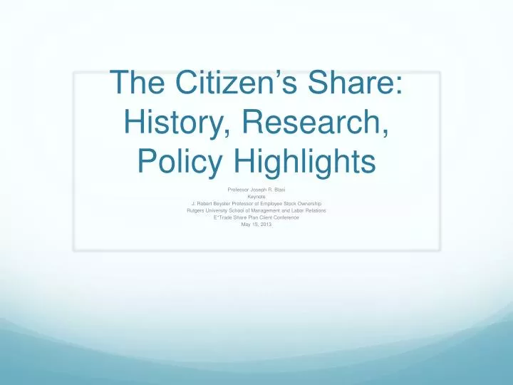 the citizen s share history research policy highlights