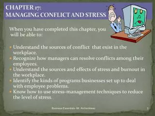 CHAPTER 17: MANAGING CONFLICT AND STRESS