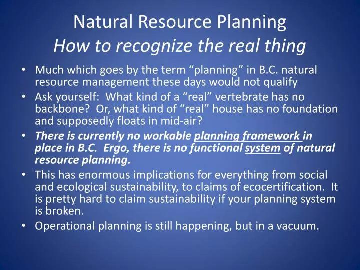 natural resource planning how to recognize the real thing