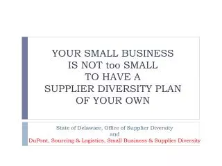 YOUR SMALL BUSINESS IS NOT too SMALL TO HAVE A SUPPLIER DIVERSITY PLAN OF YOUR OWN