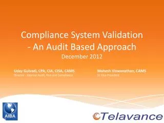 Compliance System Validation - An Audit Based Approach December 2012