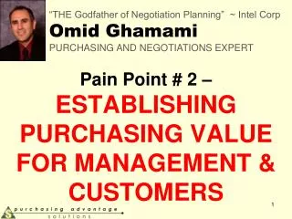 Pain Point # 2 – ESTABLISHING PURCHASING VALUE FOR MANAGEMENT &amp; CUSTOMERS