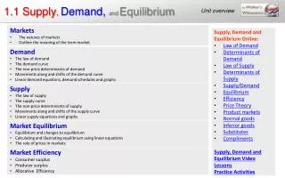 1.1 Supply , Demand, and Equilibrium