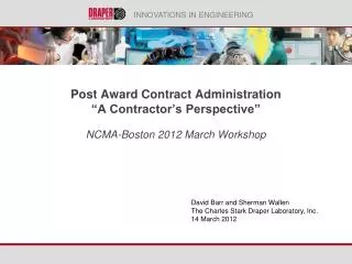 Post Award Contract Administration “A Contractor’s Perspective”