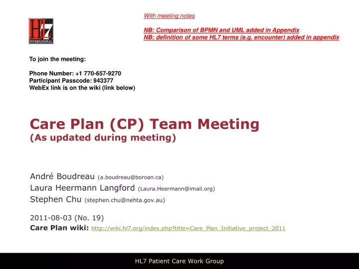 care plan cp team meeting as updated during meeting