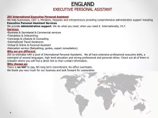 ENGLAND EXECUTIVE PERSONAL ASISTANT