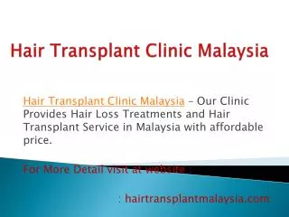 Fue Hair Transplant Clinic in Malaysia