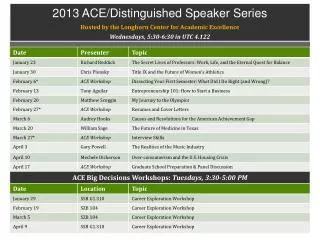 2013 ACE/Distinguished Speaker Series Hosted by the Longhorn Center for Academic Excellence Wednesdays, 5:30-6:30 in UTC
