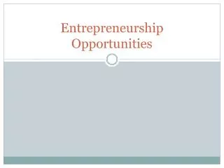 Entrepreneurship Opportunities