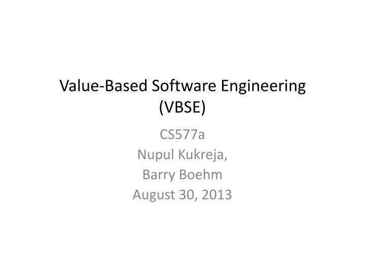 value based software engineering vbse