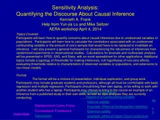 Sensitivity Analysis: Quantifying the Discourse About Causal Inference Kenneth A. Frank Help from Yun-jia Lo and Mik