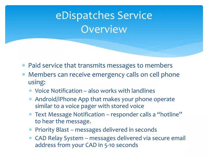 edispatches service overview