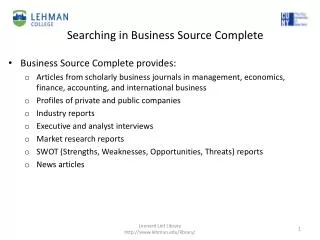 Business Source Complete p rovides :