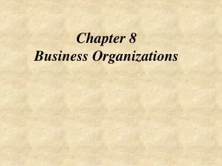 Chapter 8 Business Organizations