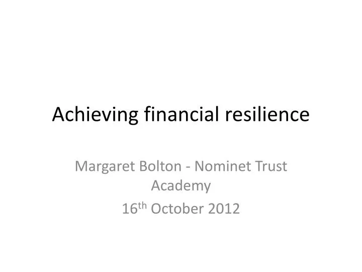 achieving financial resilience