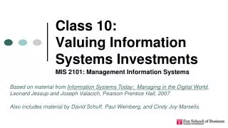 Class 10: Valuing Information Systems Investments