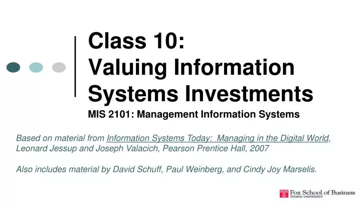 class 10 valuing information systems investments