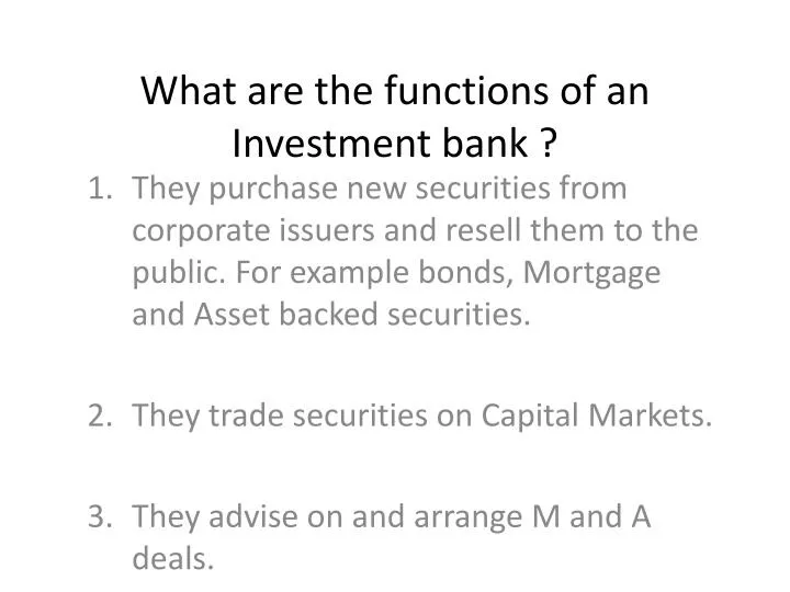 what are the functions of an investment bank