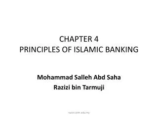 CHAPTER 4 PRINCIPLES OF ISLAMIC BANKING