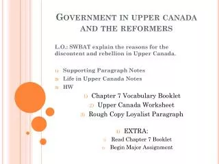 Government in upper canada and the reformers