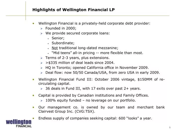 highlights of wellington financial lp