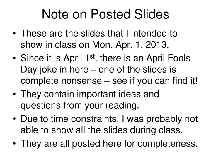 note on posted slides