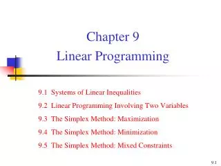Chapter 9 Linear Programming