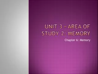 Unit 3 – Area of study 2: Memory