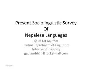 Present Sociolinguistic Survey Of Nepalese Languages