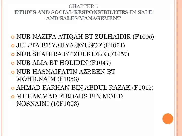 chapter 5 ethics and social responsibilities in sale and sales management