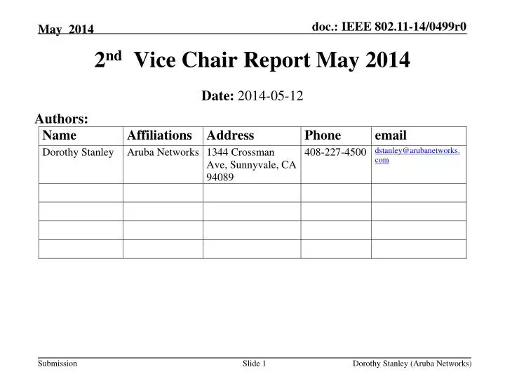 2 nd vice chair report may 2014