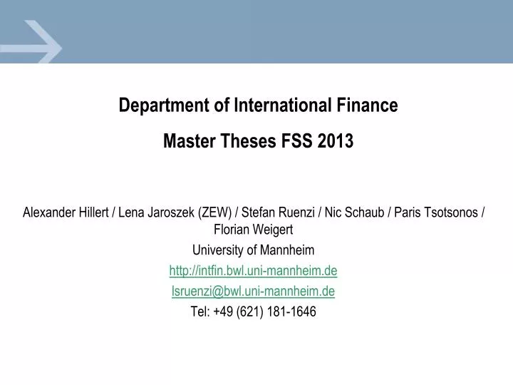 department of international finance master theses fss 2013