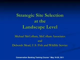 Strategic Site Selection at the Landscape Level