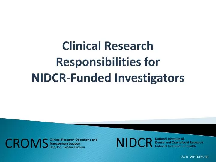 clinical research responsibilities for nidcr funded investigators