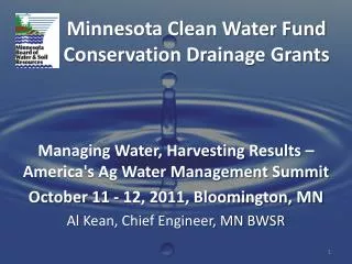 Minnesota Clean Water Fund Conservation Drainage Grants