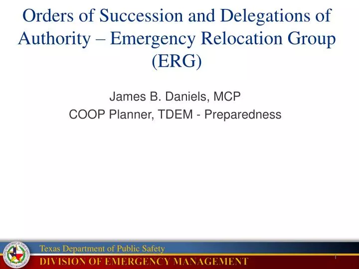 orders of succession and delegations of authority emergency relocation group erg