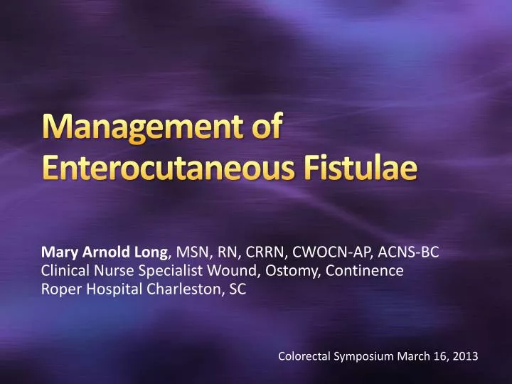 management of enterocutaneous fistulae