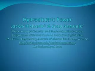 Hydroelectric Power Jackie Richards 1 &amp; Greg Samuels 2