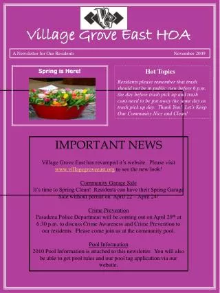 A Newsletter for Our Residents	 	 November 2009