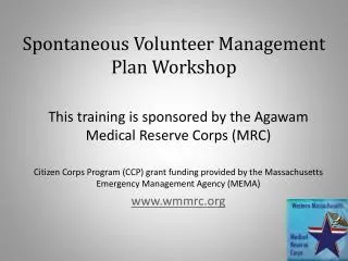 Spontaneous Volunteer Management Plan Workshop