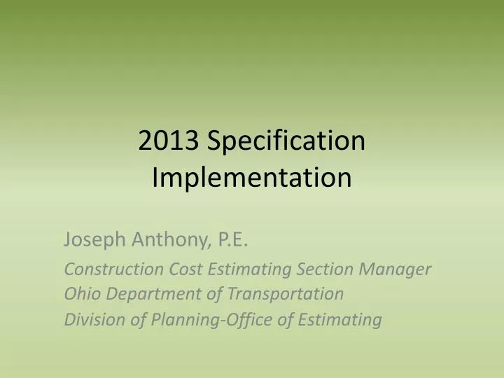 2013 specification implementation