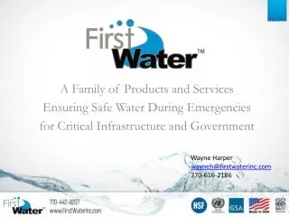 A Family of Products and Services Ensuring Safe Water During Emergencies for Critical Infrastructure and Government