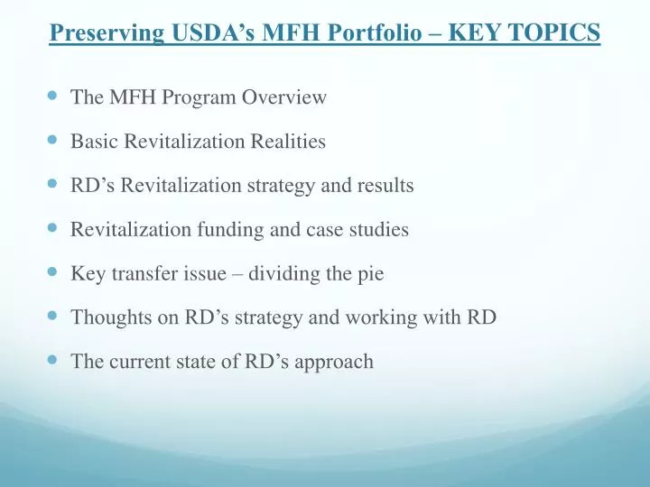 preserving usda s mfh portfolio key topics