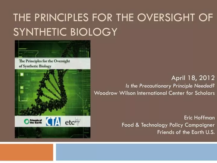 the principles for the oversight of synthetic biology