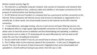 Written module activity, Page 91 1. The Internet is a worldwide computer network, that consists of computers and netwo