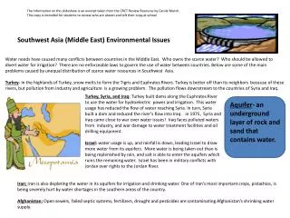 Southwest Asia ( M iddle East) Environmental Issues
