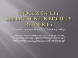 Process Safety Management In Biofuels Refineries